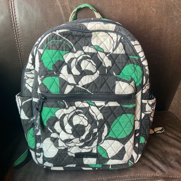 Vera Bradley Handbags - Vera Bradley Green & Black Imperial Rose Backpack